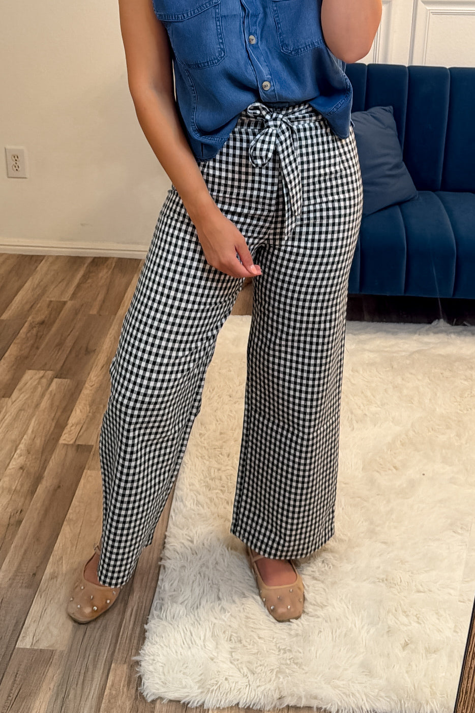 Gingham Tie Waist Pants