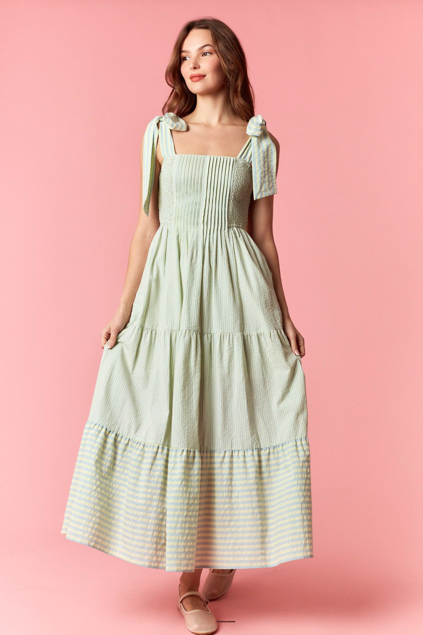 Isabella Smocked Bow Maxi Dress M