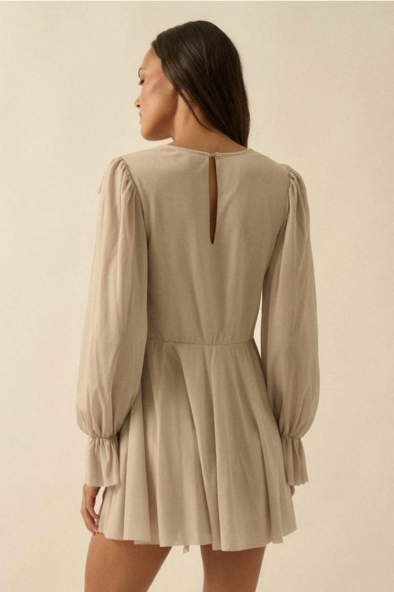 Cascade Ruffles Trumpet-Sleeve Knit Romper