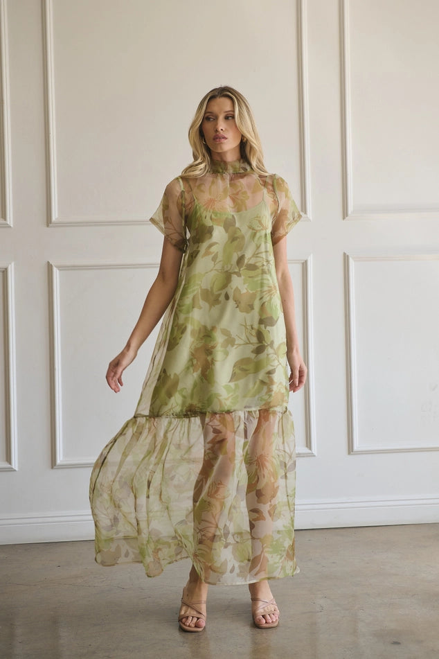 dime organza long cami dress Abay Floral Organza Dress LaLihn