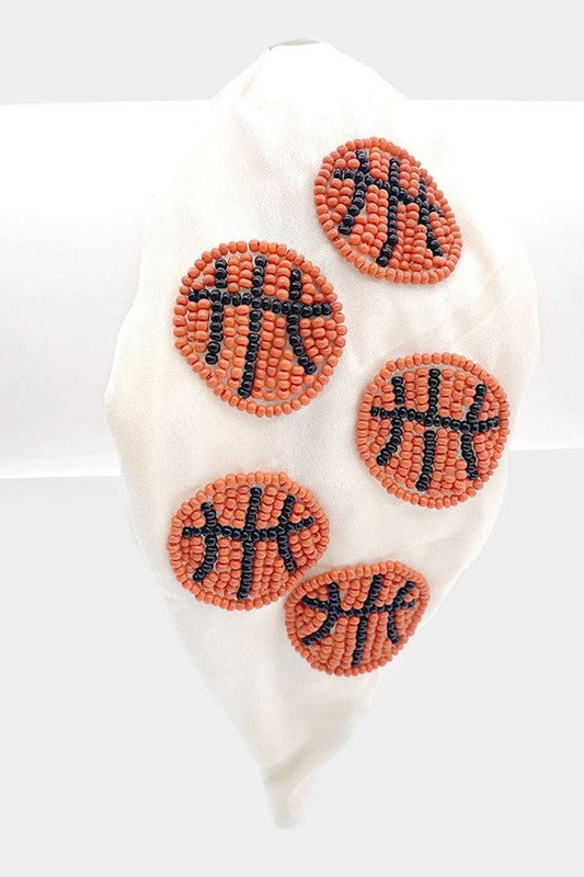 Seed Beaded Basketball White Burnout Knot Headband