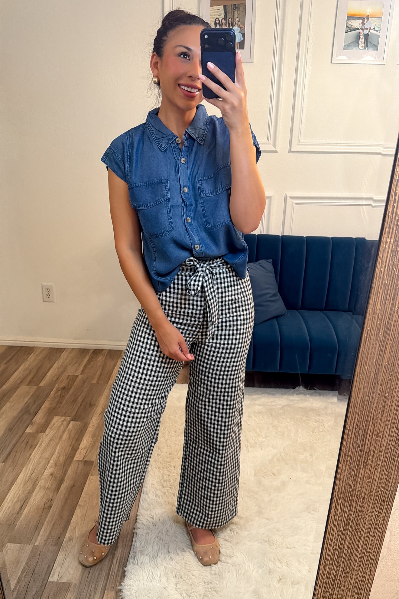 Gingham Tie Waist Pants