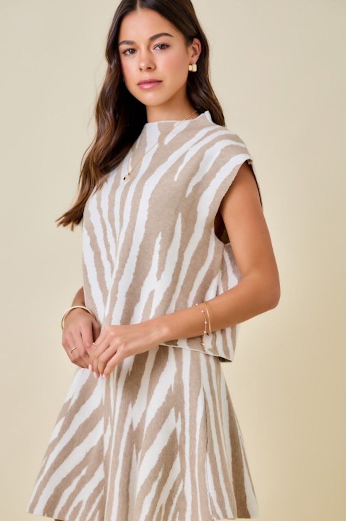 Milan knit top (tan/white)