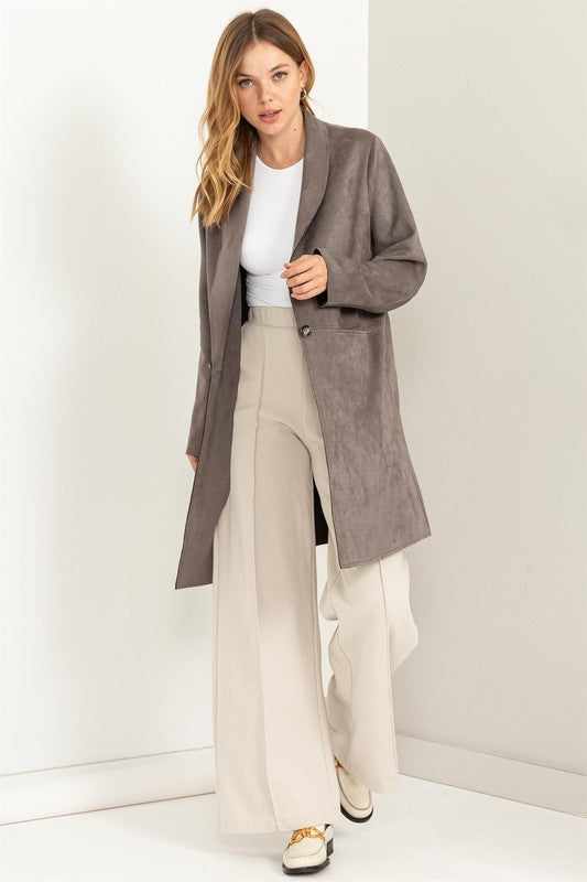 Inspired Look Single Button Faux Suede Coat
