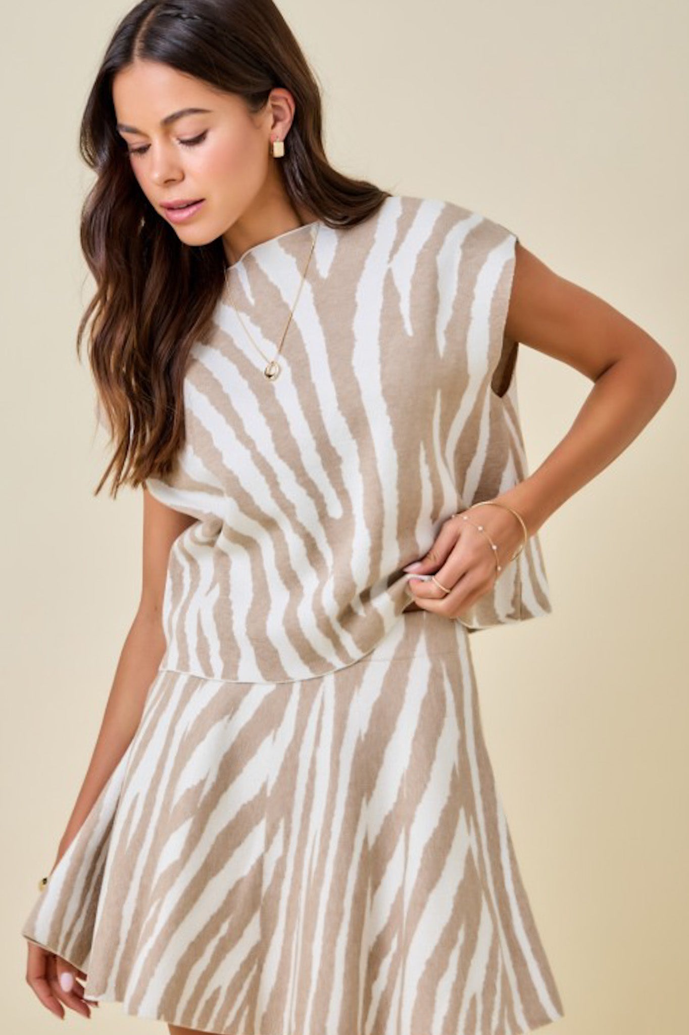 Milan knit top (tan/white)