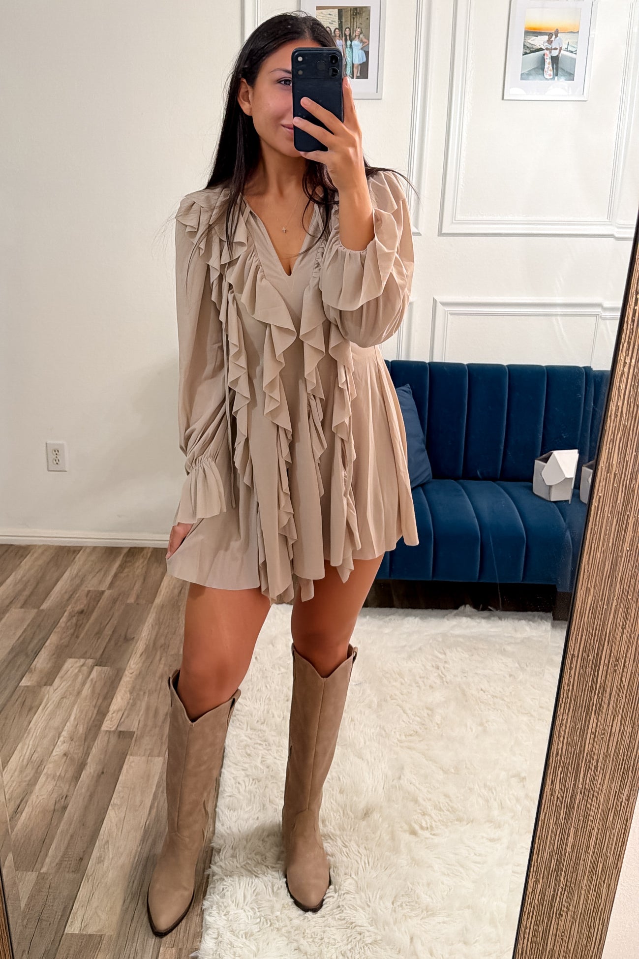 Cascade Ruffles Trumpet-Sleeve Knit Romper