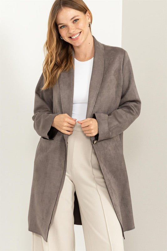 Inspired Look Single Button Faux Suede Coat