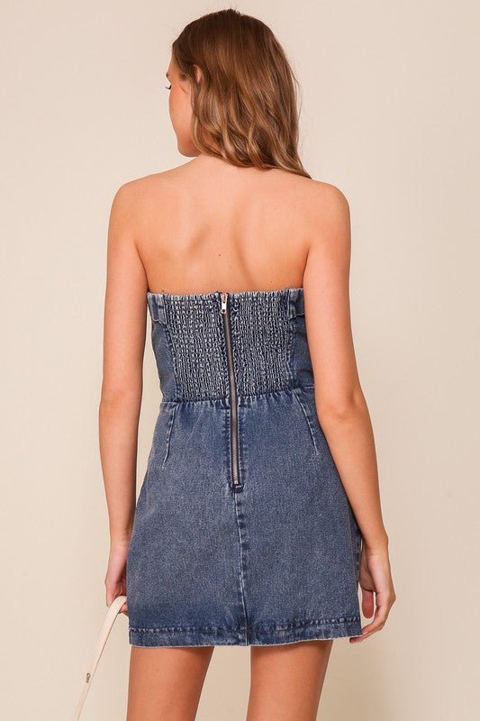 Dying for Denim Strapless Dress