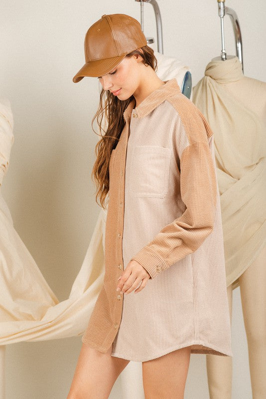 Color block Corduroy Shirt mini dress J Lacel Color block Corduroy Shirt mini dress J Lacel