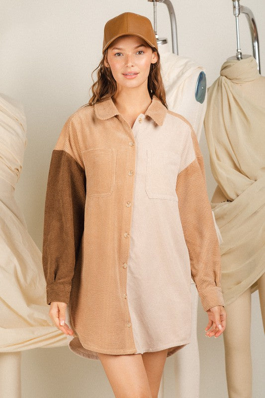 Color block Corduroy Shirt mini dress J Lacel Color block Corduroy Shirt mini dress J Lacel